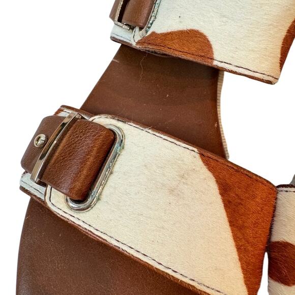 Donald J Pliner Libra Cow Hide Sandals Wide Strap Leather Flats Brown 8 - Picture 6 of 9